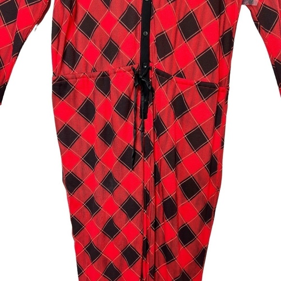 NEW Victoria’s Secret Red Plaid Pajama Thermal Waffle Knit Jumpsuit Sz XL - Picture 8 of 13